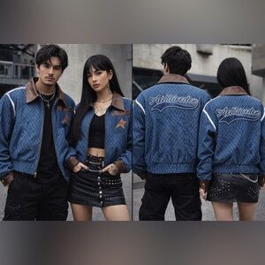 Aelfric Eden Unisex Vintage Style Denim Jacquard Cropped Jacket Size XS